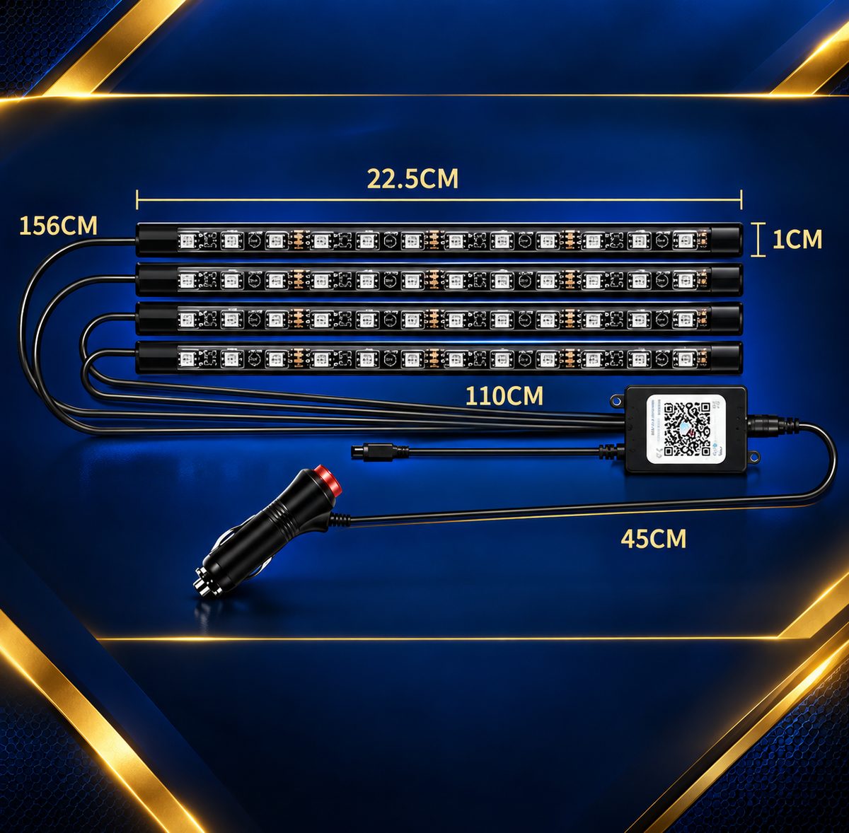 Car LED Strip Lights Kit, Auto Interior Ambient RGB LED Strip Atmosphere Car Decorative Lamp With Bluetooth Music Sync App Remote Control