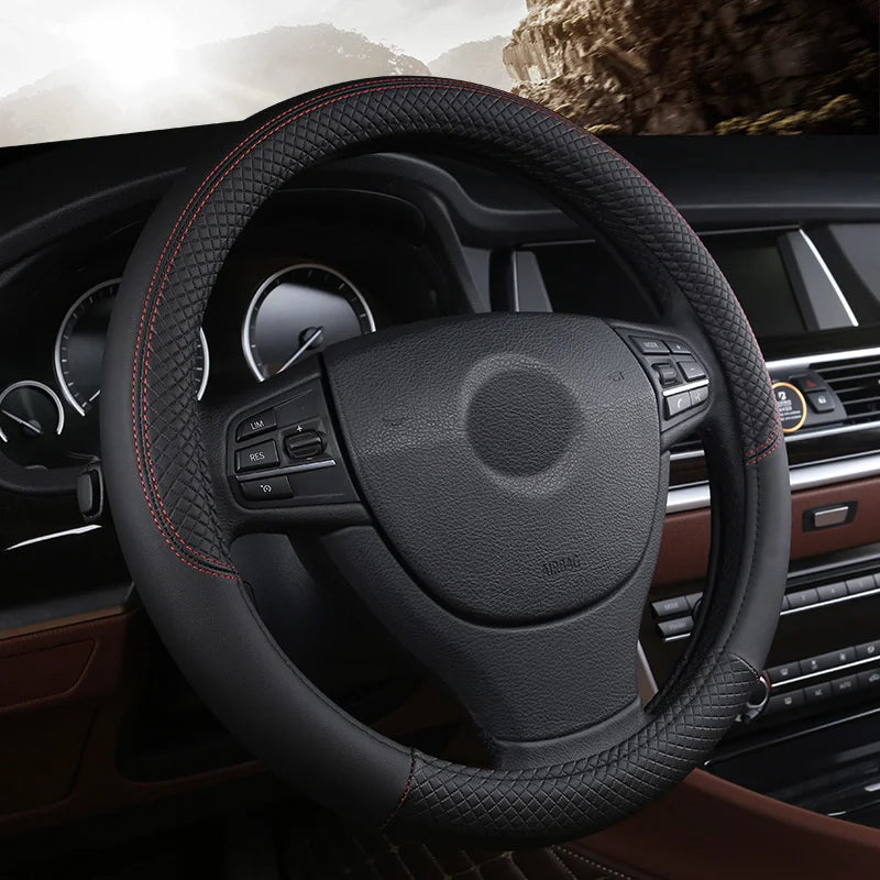 LuxeGrip Leather Steering Wheel Cover 37CM-38CM