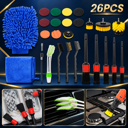 26PCS Car Cleaning Kit Auto Interior Exterior Detailing Brush Set W-Gloves Towel