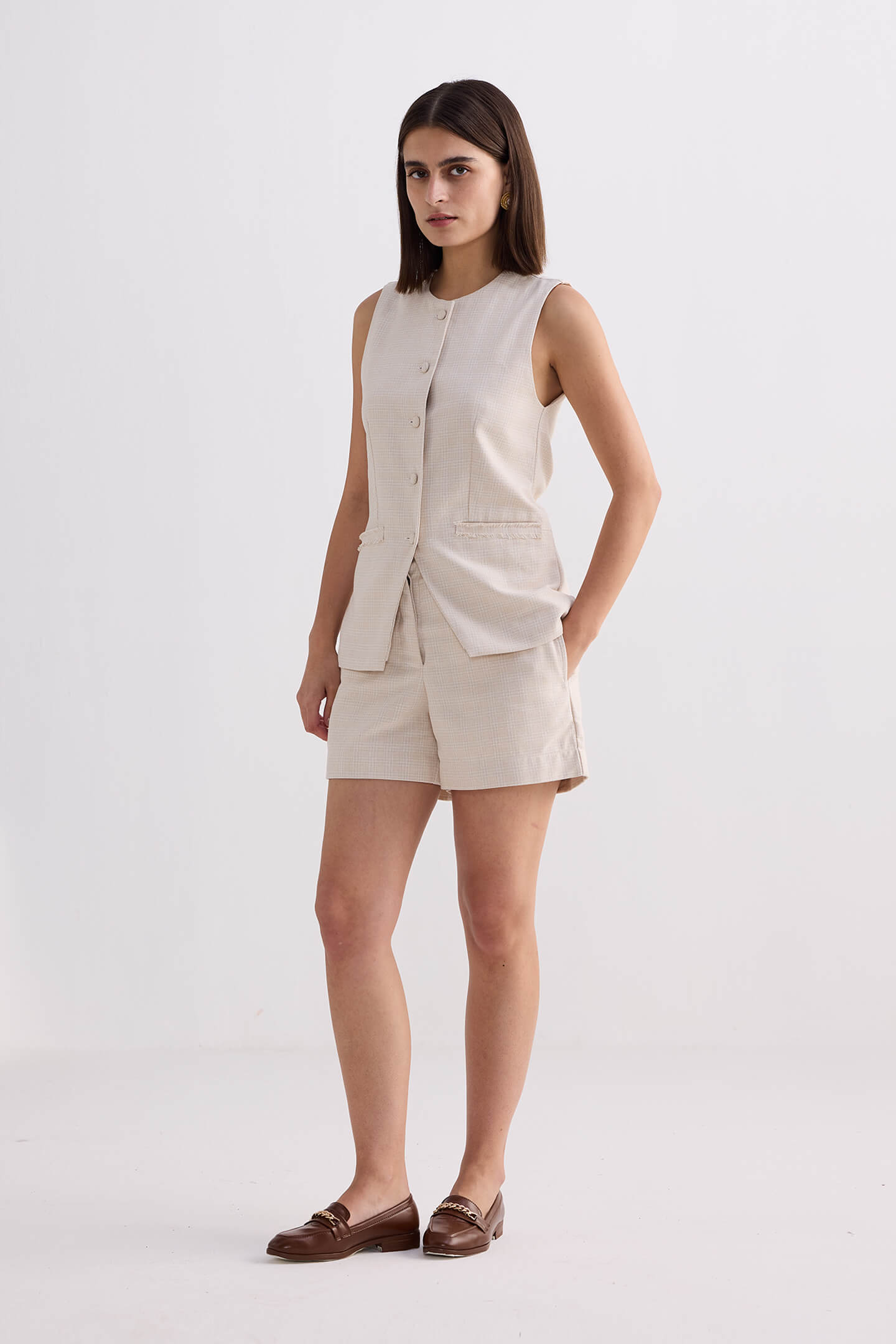 Cotton Tweed Shorts in Cream