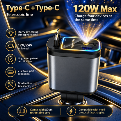 Portable Four-in-one 120W Starry Sky Car Charger