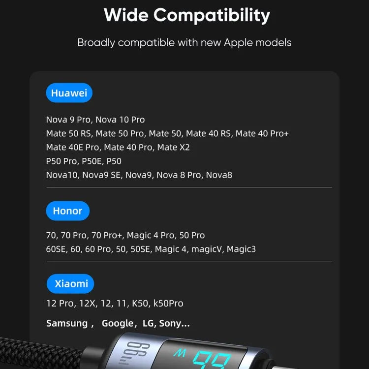 JOYROOM Fast Charging Cable 1.2m Prism Series Digital Display 66W USB a to Type C Data