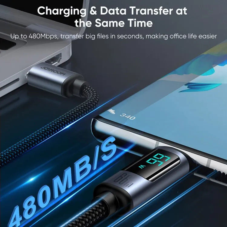 JOYROOM Fast Charging Cable 1.2m Prism Series Digital Display 66W USB a to Type C Data