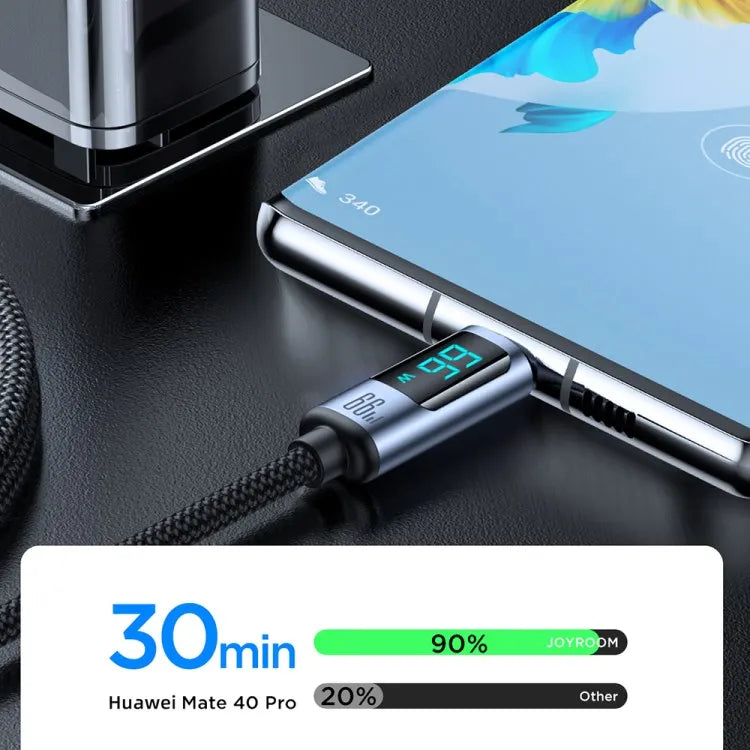 JOYROOM Fast Charging Cable 1.2m Prism Series Digital Display 66W USB a to Type C Data