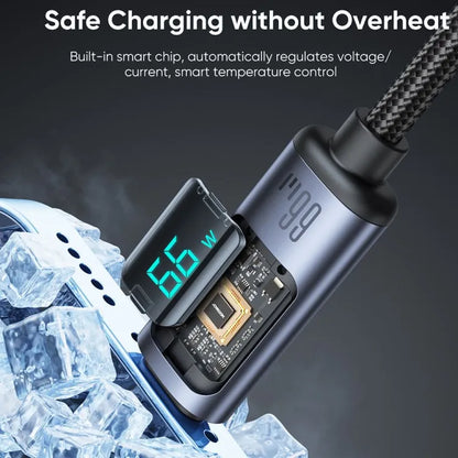 JOYROOM Fast Charging Cable 1.2m Prism Series Digital Display 66W USB a to Type C Data