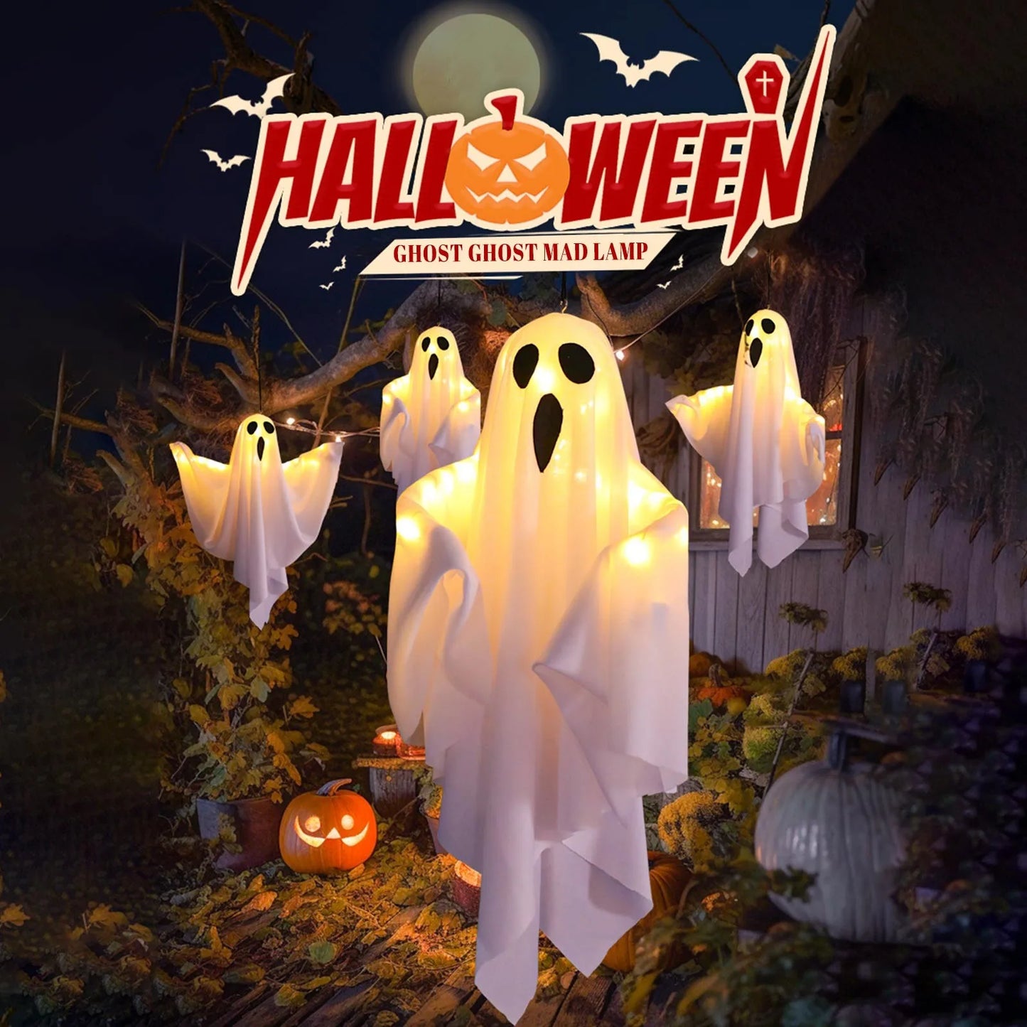 Spooky Halloween Light Up Ghost – Hanging Decoration for Trees, Windows & Indoor/Outdoor Scary Decor