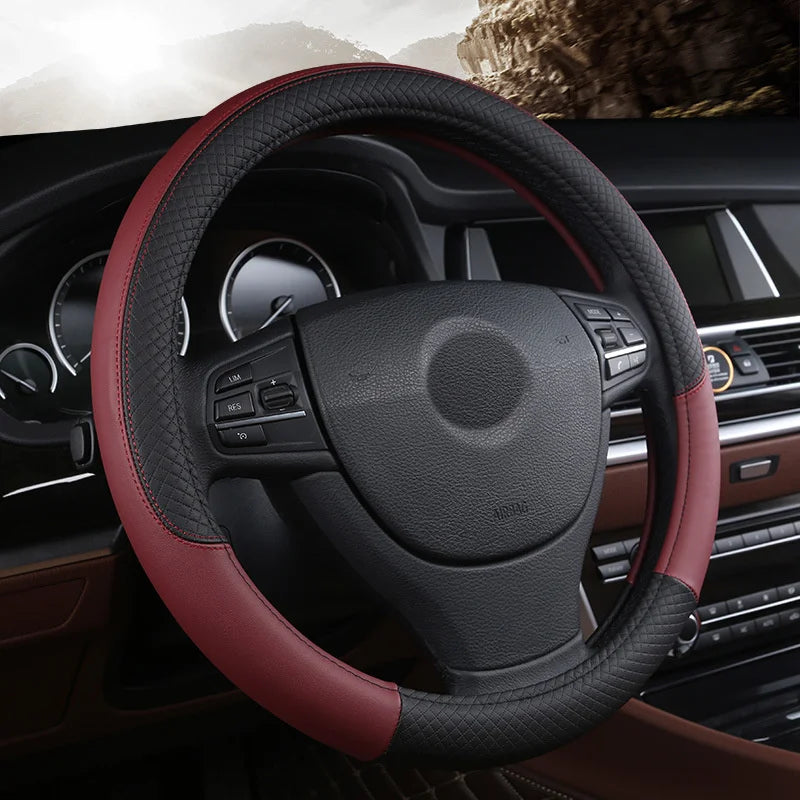 LuxeGrip Leather Steering Wheel Cover 37CM-38CM