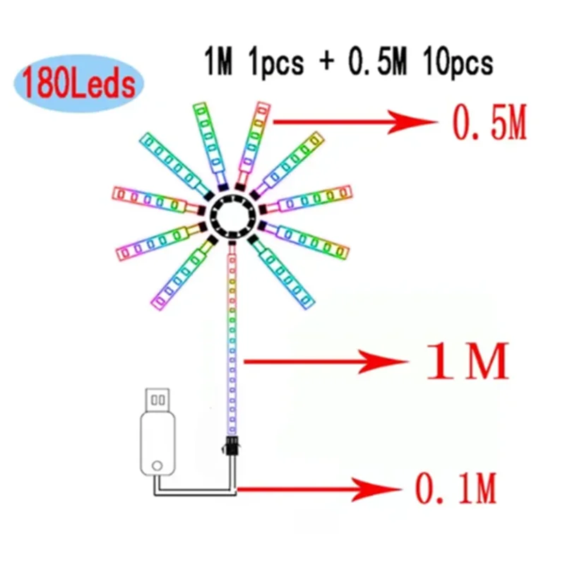 Diagram of LED strip with labeled lengths and number of LEDs