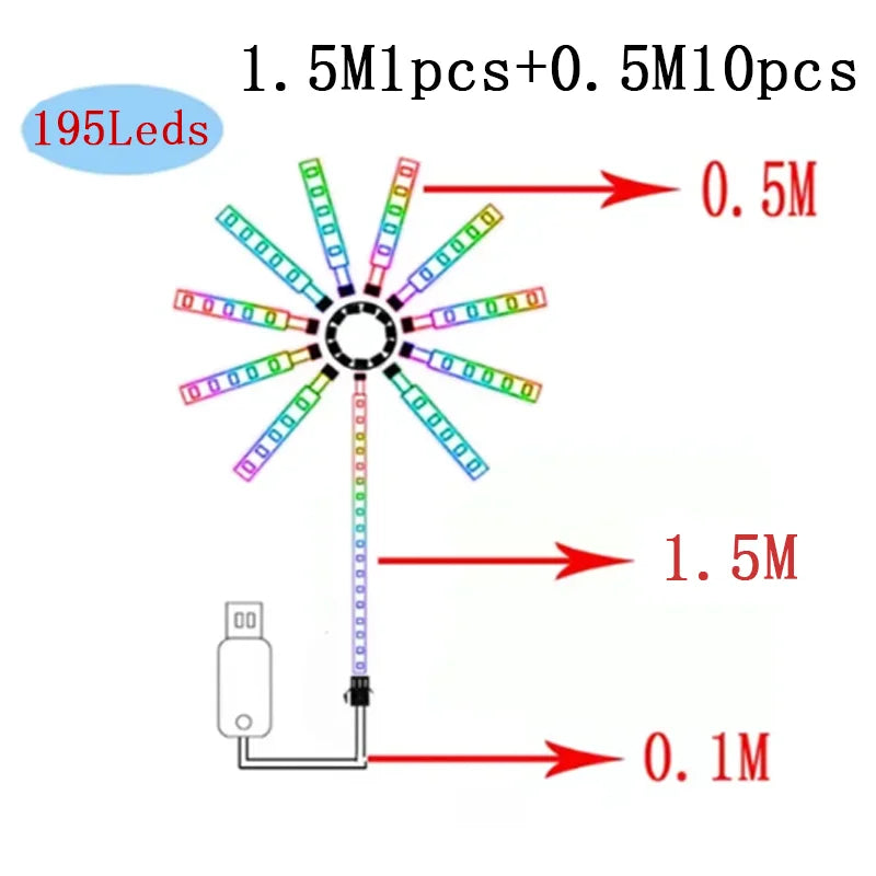 Diagram of LED strip with measurements and number of LEDs