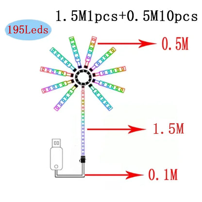 Diagram of LED strip with measurements and number of LEDs