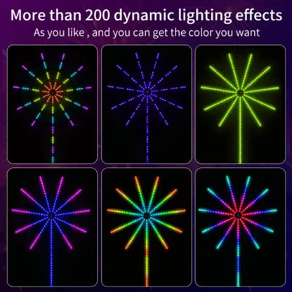 Various dynamic lighting effects on a dark background with text about color options.