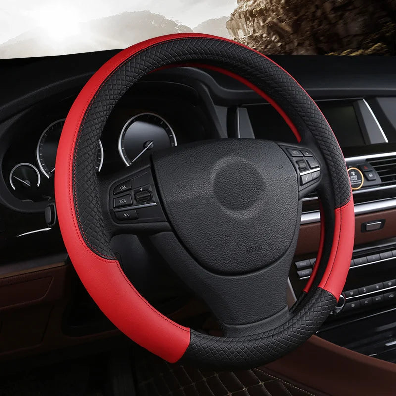 LuxeGrip Leather Steering Wheel Cover 37CM-38CM