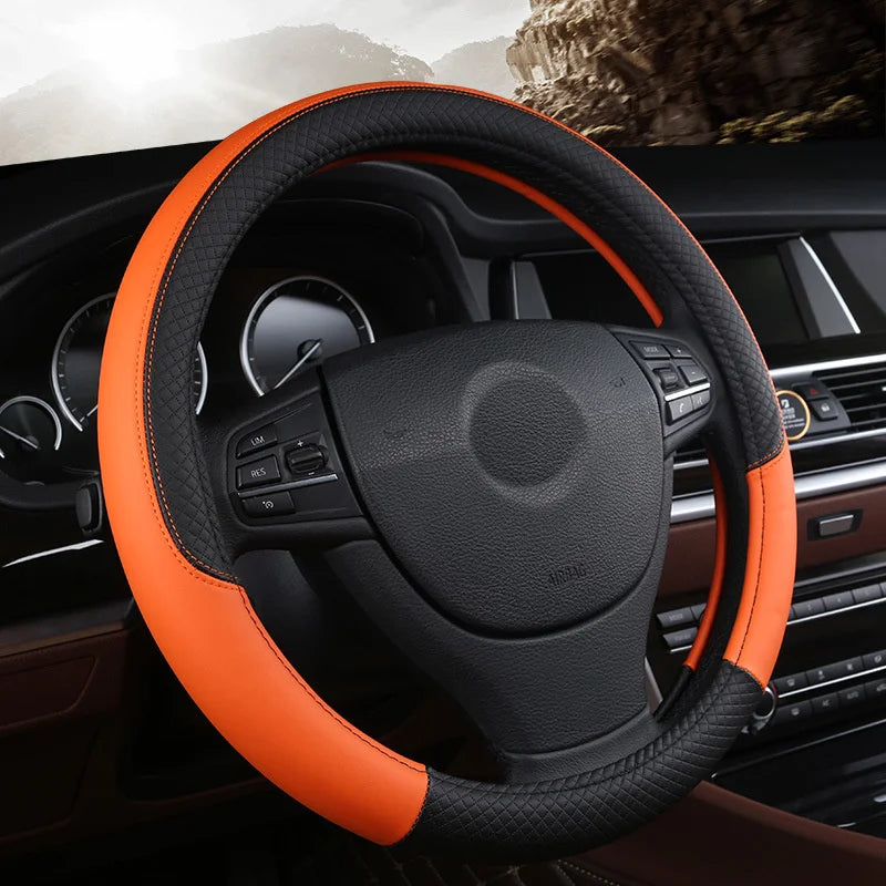 LuxeGrip Leather Steering Wheel Cover 37CM-38CM